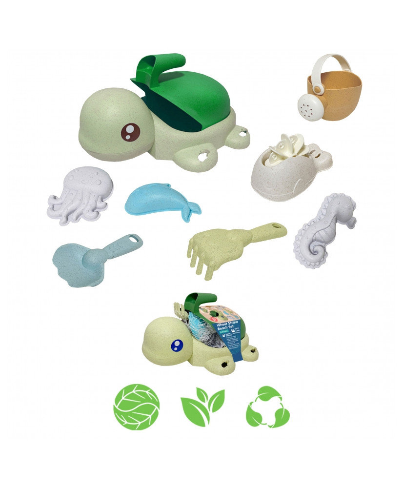 WOOPIE GREEN 2in1 Set for Sand and Bathtub Green Turtle 8 pcs. BIODEGRADABLE ORGANIC MATERIAL