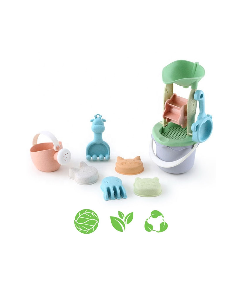 WOOPIE GREEN Sand Bucket Set with Reel 9 pcs. BIODEGRADABLE ORGANIC MATERIAL