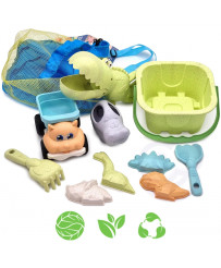 WOOPIE GREEN Sand Set with Bucket and Shovel Crocodile in a Backpack 10 pcs. BIODEGRADABLE ORGANIC MATERIAL
