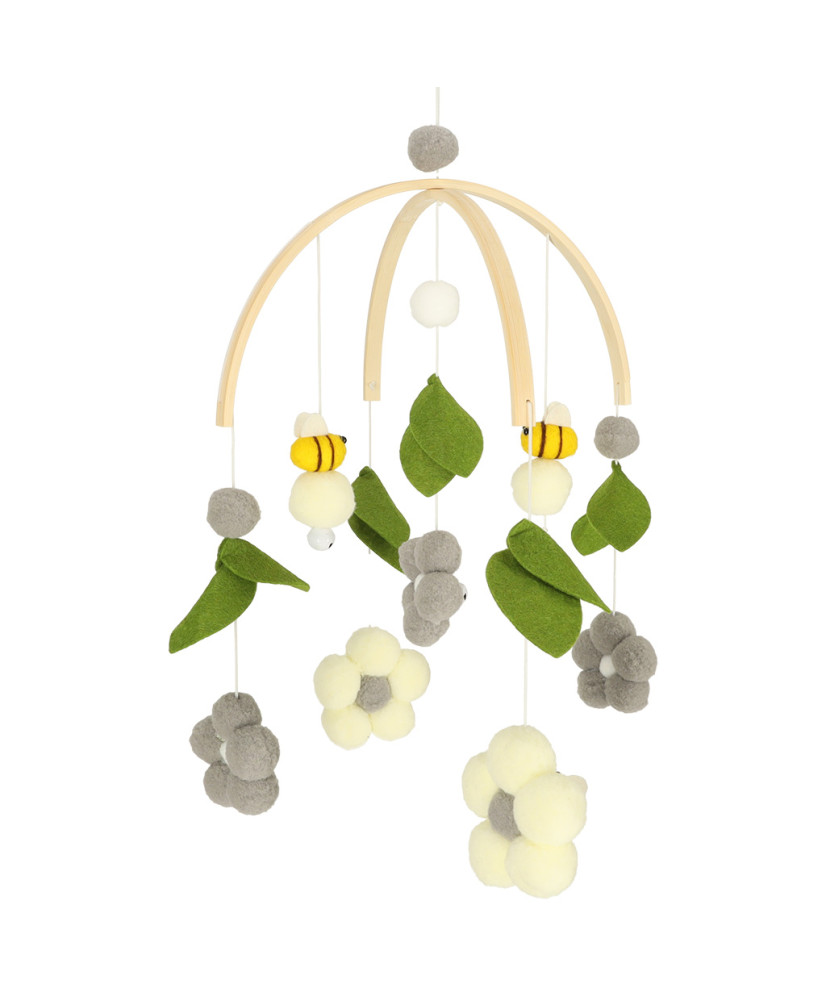 Carousel crib plush pendants flowers gray