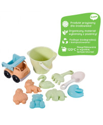 WOOPIE GREEN Sand Bucket Set with Car 11 pcs. BIODEGRADABLE ORGANIC MATERIAL