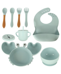 Silicone dishes for kids crab set of 9 items blue