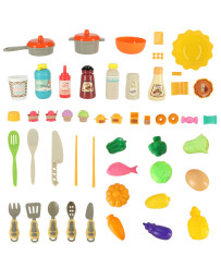 Children's plastic kitchen with tap lights set of 77 items