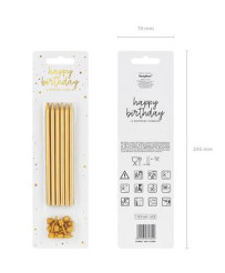Birthday candles plain gold 12 pieces 12.5cm