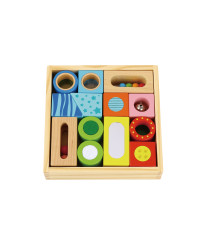 TOOKY TOY Wooden Box Sensory Blocks Multifunctional Puzzle Shapes Sound Touch 12 pcs.