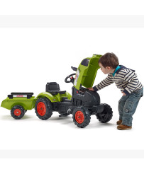 FALK Трактор Claas Green с педалями, звуковым сигналом и прицепом на 2 года.