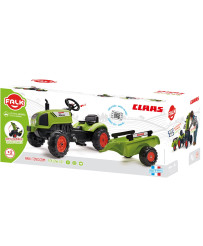 FALK Claas Zaļais traktors ar pedāļiem, signāltaure, piekabe uz 2 gadiem.