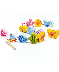 CLASSIC WORLD Puidust stringiklotsid Aquatic Animals 13 tk.