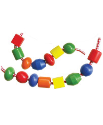 Viga A set of colorful wooden beads for stringing in a jar