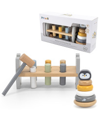 VIGA PolarB Set Wooden Pyramid Punch with Hammer Penguin Montessori