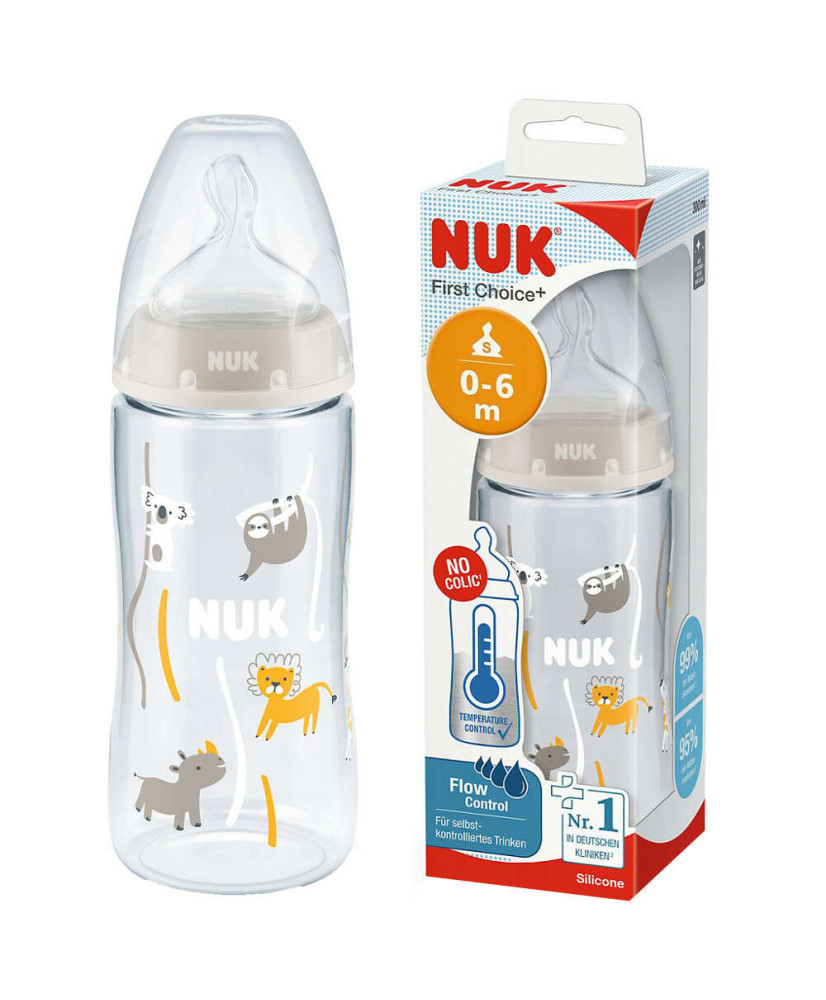 Nuk First Choice Art.SK56 Plastmasas pudelīte ar plašu kaklu un silikona knupīti (0-6 mēn.) 300 ml (assorti)|Nuk First Choice Ar