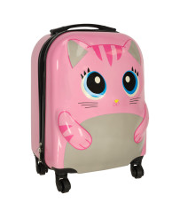 Children's travel suitcase on wheels cat pink