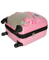 Children's travel suitcase on wheels cat pink