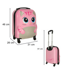 Children's travel suitcase on wheels cat pink