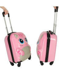 Children's travel suitcase on wheels cat pink