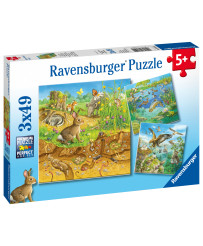 Ravensburger Puzzle 3x49 pc Dzīvnieki