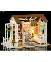 Dollhouse wooden living room model to assemble LED 8008-A