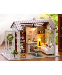 Dollhouse wooden living room model to assemble LED 8008-A