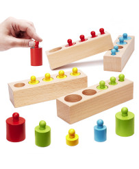 Montessori koka cilindru atsvariņi krāsaini