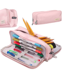 School pencil triple sachet make-up bag 3-in-1 pink