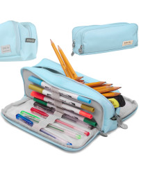 School pencil triple sachet makeup bag 3-in-1 blue