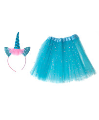 Unicorn carnival costume headband+skirt blue 3-6 years old