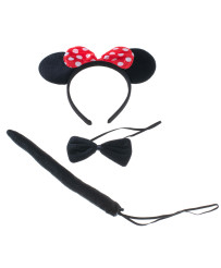 Costume headband bow tie tail set mouse