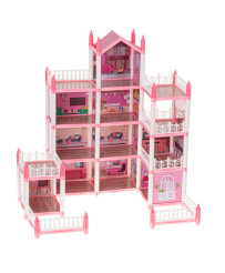 Doll house villa pink DIY 4 levels furniture