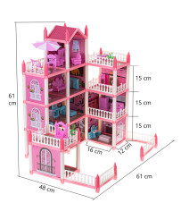 Leļļu māja villa rozā DIY 4 līmeņu mēbeles