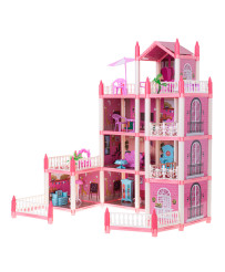 Doll house villa pink DIY 4 levels furniture