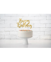 Happy Birthday cake topper gold 22.5cm