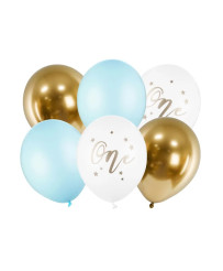 Balloons 30cm Pastel Light Blue 6pcs white gold no