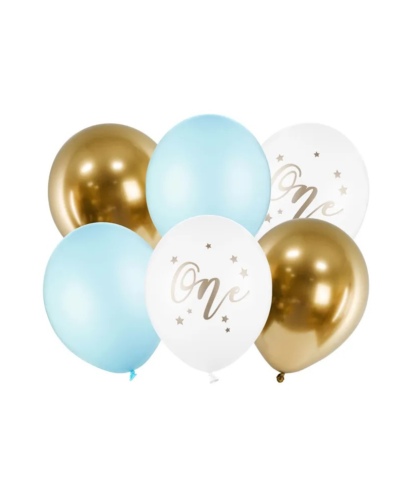 Balloons 30cm Pastel Light Blue 6pcs white gold no