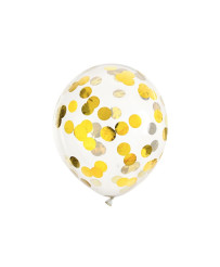 Caurspīdīgi baloni ar konfeti apļiem zelta krāsā 30cm