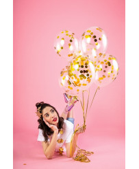 Transparent balloons with confetti gold circles 30cm 6 pieces