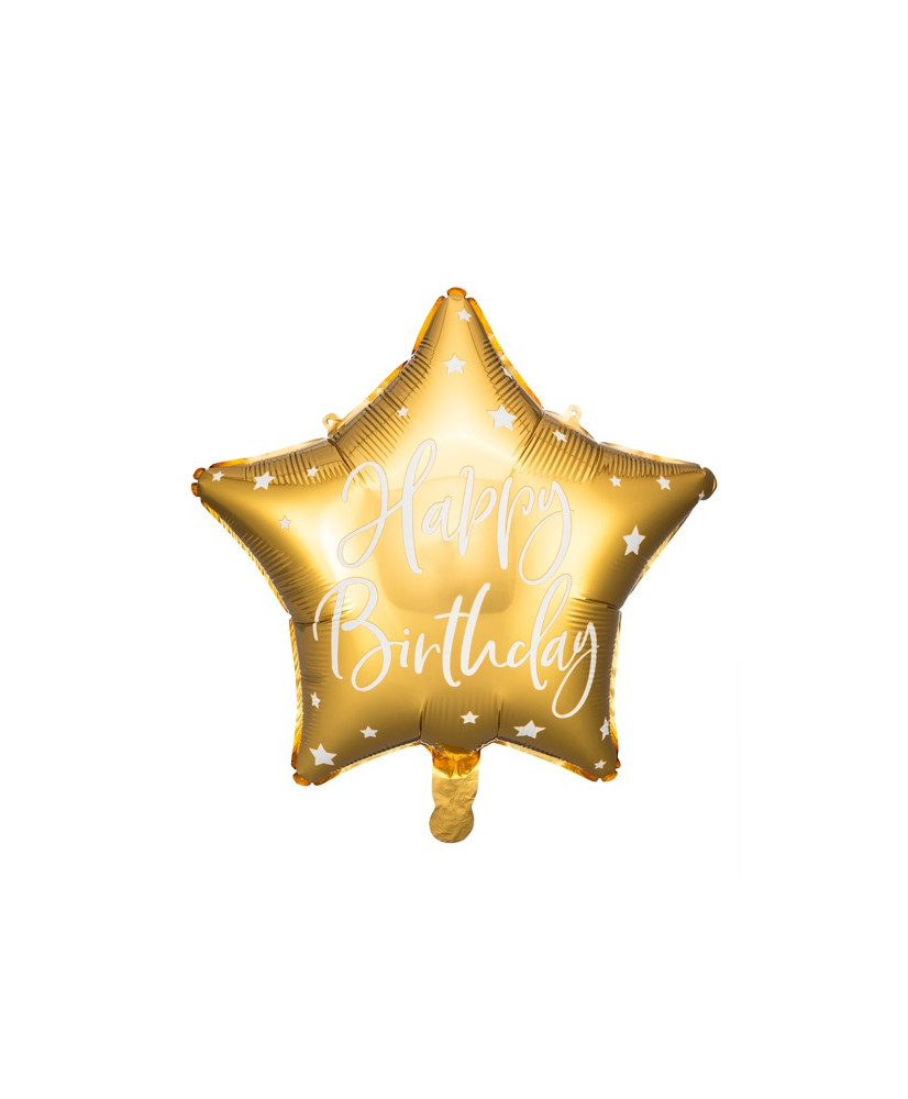 Folijas zvaigzne Happy Birthday balons 40cm zelta krāsā
