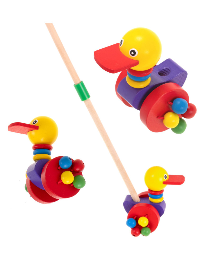 Pusher on a stick wooden walking duck